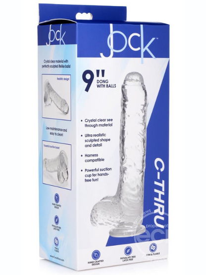 JOCK C-THRU SLIM REALISTIC DONG WITH BALLS 9 IN - CLEAR