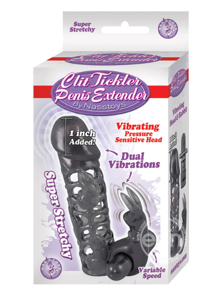 CLIT TICKLER PENIS EXTENDER VIBRATING SLEEVE - BLACK