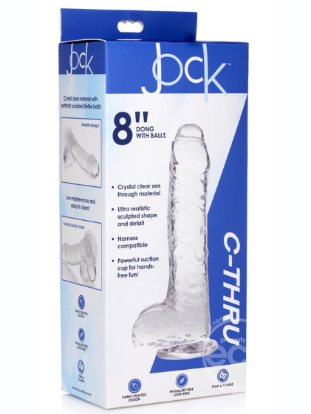 JOCK C-THRU SLIM REALISTIC DONG WITH BALLS 8IN - CLEAR