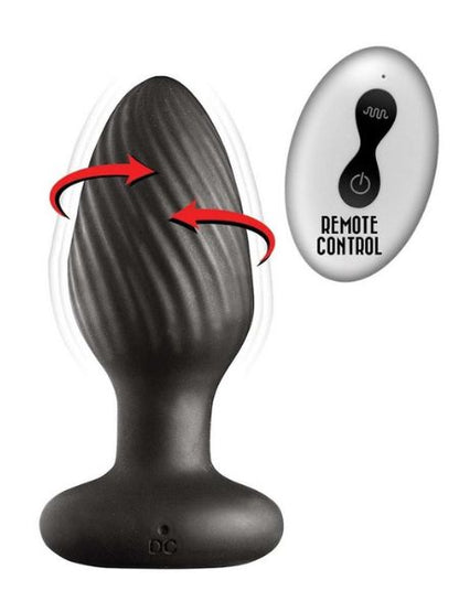 REMOTE VIBRATING & ROTATING RECHARGEABLE SILICONE ANAL PLUG - BLACK