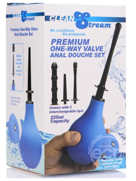 CLEAN STREAM PREMIUM ONE-WAY VALVE ANAL DOUCHE SET - BLUE