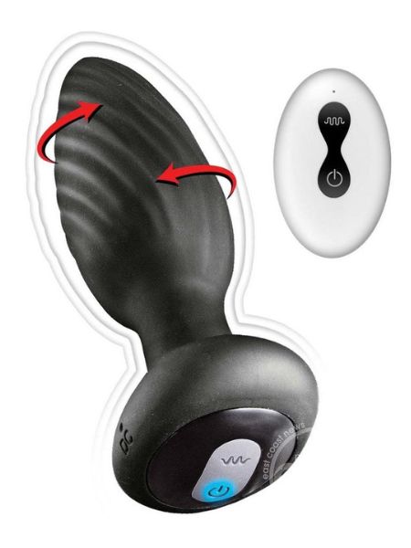 REMOTE VIBRATING & ROTATING RECHARGEABLE SILICONE ANAL PLUG - BLACK