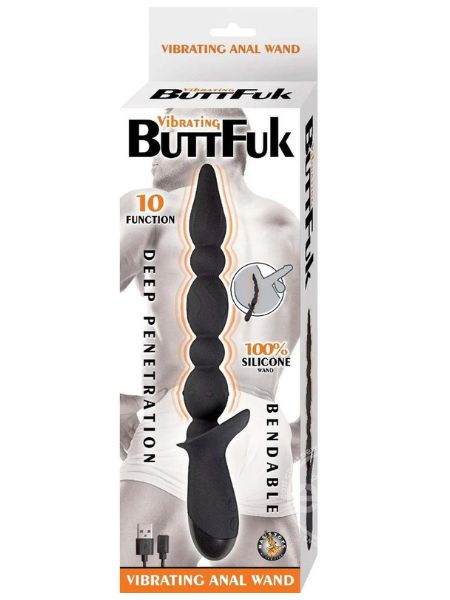 VIBRATING BUTTFUK RECHARGEABLE SILICONE ANAL WAND - BLACK