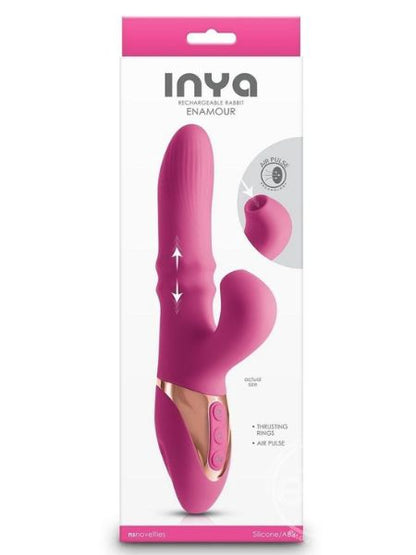 RECHARGEABLE SILICONE RABIT VIBRATOR WITH AIR PULSE CLITORAL  STIMULATOR - PINK