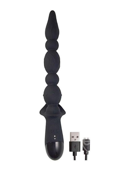 VIBRATING BUTTFUK RECHARGEABLE SILICONE ANAL WAND - BLACK