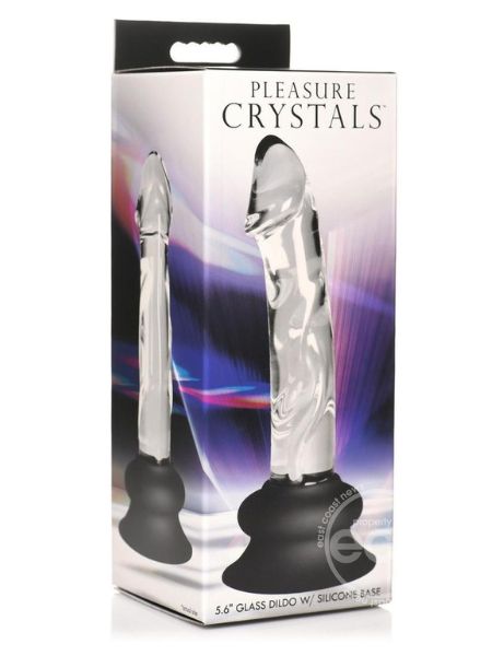 CRYSTALS GLASS DILDO WITH SILICONE BASE 6.5 INCH - CLEAR/BLACK