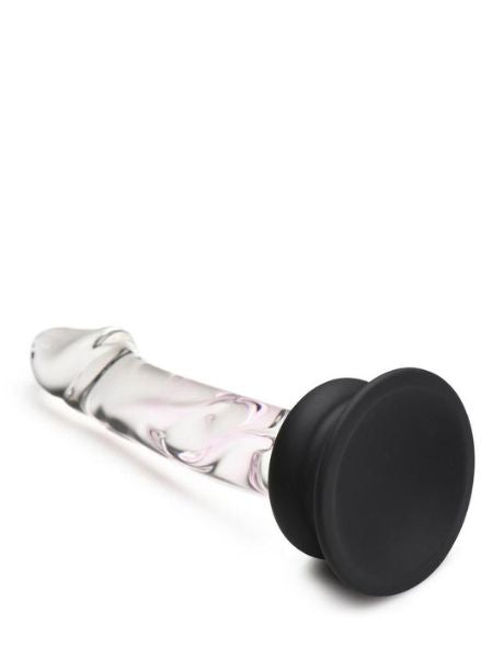 CRYSTALS GLASS DILDO WITH SILICONE BASE 6.5 INCH - CLEAR/BLACK